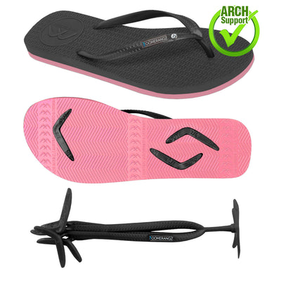 Women's Black/Pink Thongs + Additional Diamante' Straps - Boomerangz Footwear