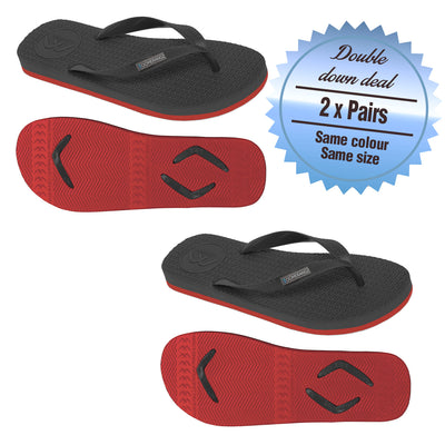 2 x Pairs - Regular Black/Red Thongs - Boomerangz Footwear
