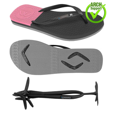 Women's Black/Grey/Pink Thongs + Additional Diamante' Straps - Boomerangz Footwear