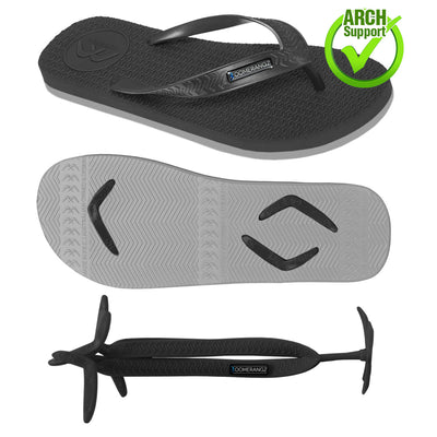 Men's Black/Grey WIDE Strap Thongs + Additional Regular Straps - Boomerangz Footwear