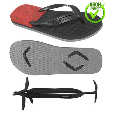 Men's Black/Grey/Red WIDE Strap Thongs + Additional Regular Straps - Boomerangz Footwear