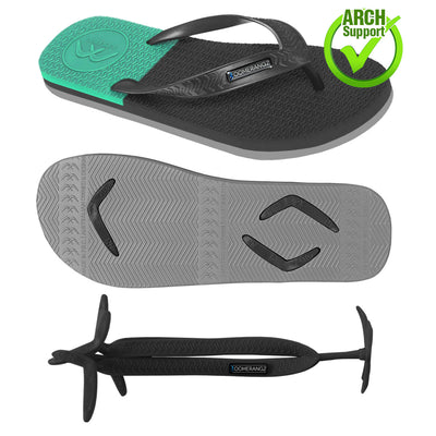 Men's Black/Grey/Teal WIDE Strap Thongs + Additional Regular Straps - Boomerangz Footwear