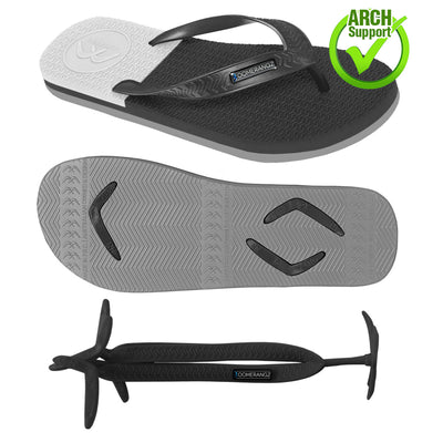 Men's Black/Grey/White WIDE Strap Thongs + Additional Regular Straps - Boomerangz Footwear