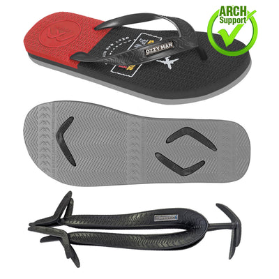 Destination F'd - Black/Grey/Red WIDE Strap Thongs + Additional Wide Straps - Boomerangz Footwear