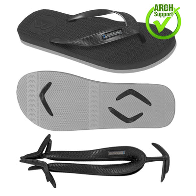 Men's Black/Grey WIDE Strap Thongs + Additional Regular Straps - Boomerangz Footwear
