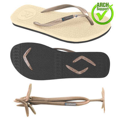 Women's Golden Nude/Black Thongs + Additional Diamante' Straps - Boomerangz Footwear