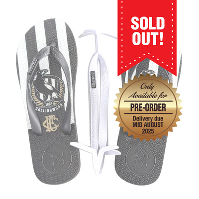 AFL - Collingwood Magpies Thongs + Additional Straps - Boomerangz Footwear