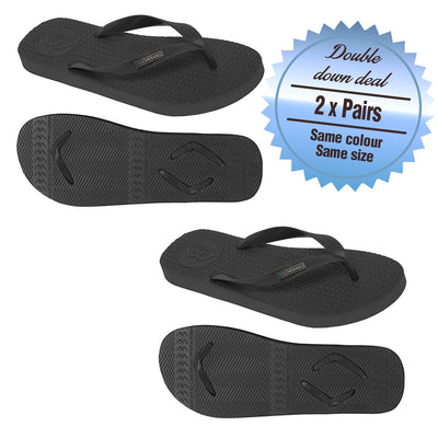 2 x Pairs - Regular Black Thongs - Boomerangz Footwear