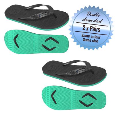 2 x Pairs - Wide Strap Black/Teal Thongs - Boomerangz Footwear