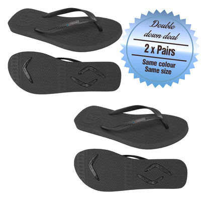 2 x Pairs - Slim Black Thongs - Boomerangz Footwear