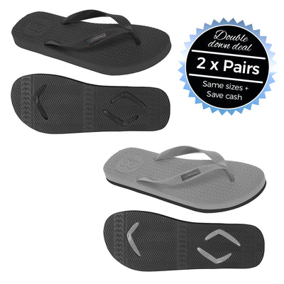 2 x Pairs - Regular Black & Grey Thongs - Boomerangz Footwear