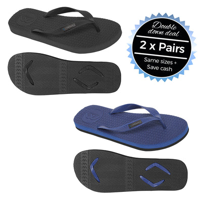 2 x Pairs - Regular Black & Navy Thongs - Boomerangz Footwear