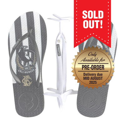 AFL - Slim - Collingwood Magpies Thongs + Additional Straps - Boomerangz Footwear