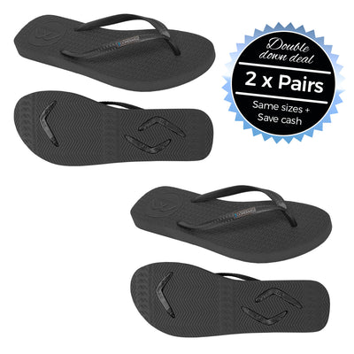 2 x Pairs - Slim Black Thongs - Boomerangz Footwear