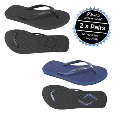 2 x Pairs - Slim Black & Navy Thongs - Boomerangz Footwear