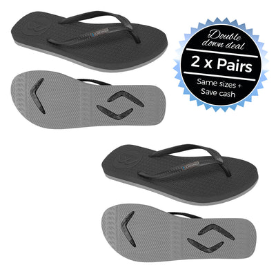 2 x Pairs - Slim Black/Grey Thongs - Boomerangz Footwear