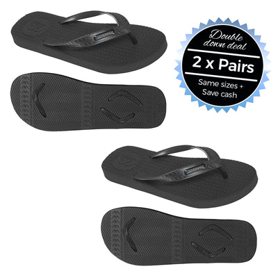 2 x Pairs - Wide Strap Black Thongs - Boomerangz Footwear