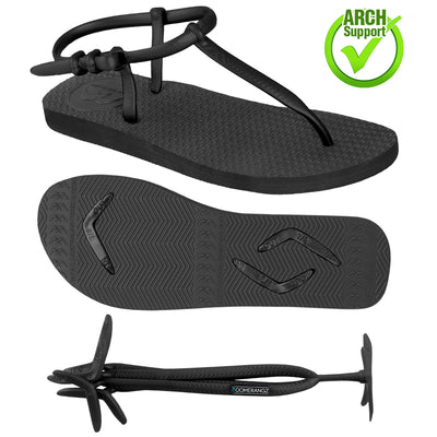 Women's Black Strap Sandals + Black Straps - Boomerangz Footwear