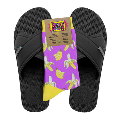 Slim Black Cross Slides + Socks Combo - Bananas - Boomerangz Footwear