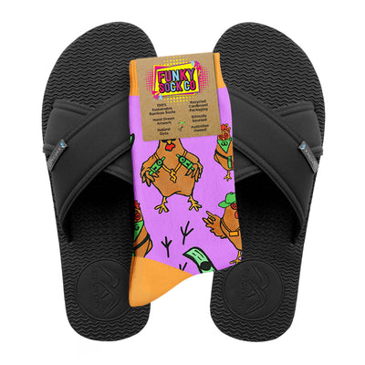 Slim Black Cross Slides + Socks Combo - Gangsta Chickens - Boomerangz Footwear