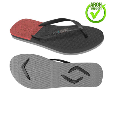 Women's Black/Grey/Red Thongs - Boomerangz Footwear