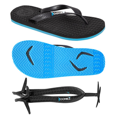 Kid's Black/Blue Thongs + Additional Coloured Straps - Boomerangz Footwear